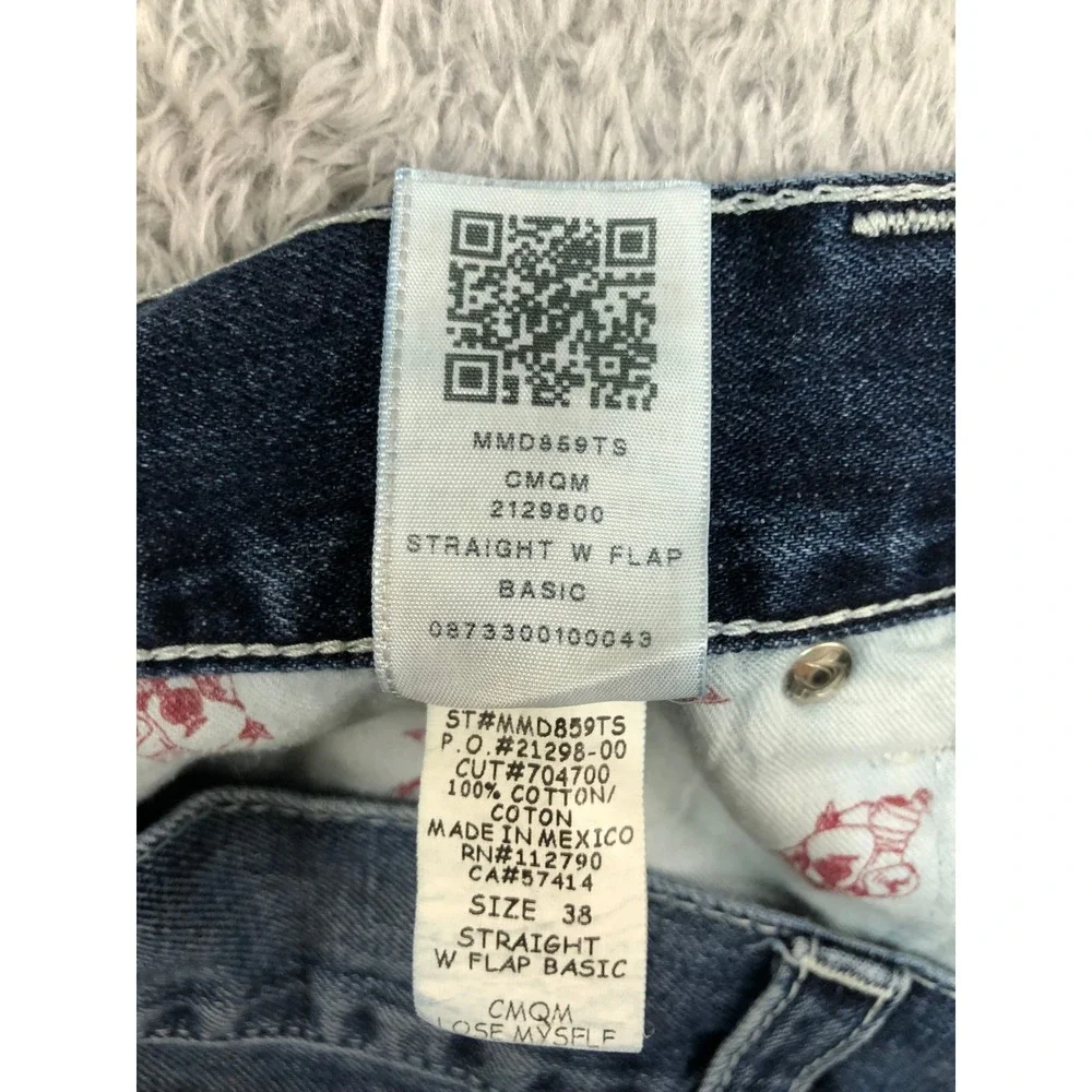 True Religion Jeans Men 40x30 (Tag 38) Blue Straight Flap Distressed Denim